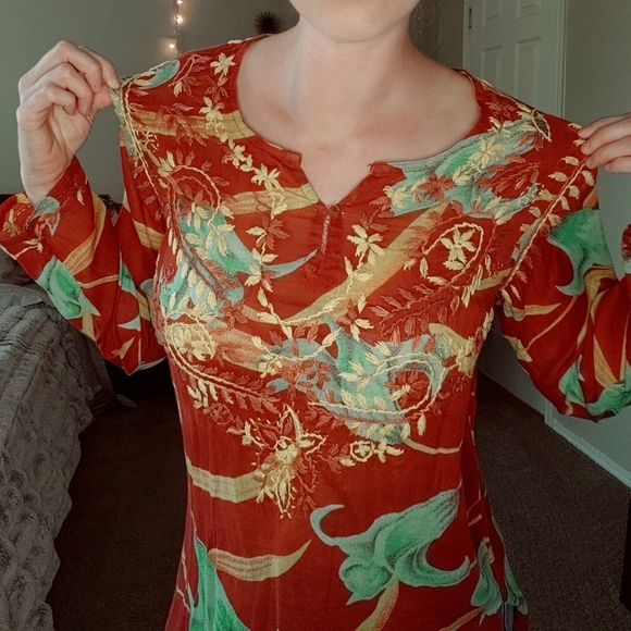 Raj Tops - Raj burnt sienna embroidered Indian cotton tunic